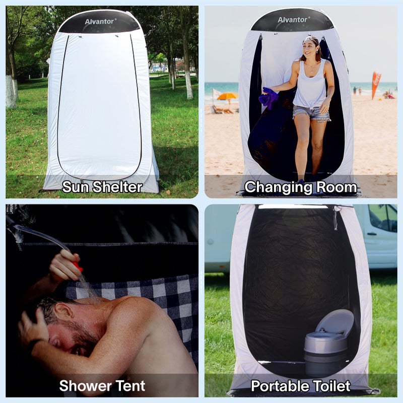 AlvantorÂ® Shower Tent Pop Up Changing Room Outdoor Shower Enclosure Pop Up Privacy Shelter Toilet Tent Camping Dressing Portable Shelter Teflon Coating Fabric 4â€™x4â€™x7' Patent Pending, White - Image 4
