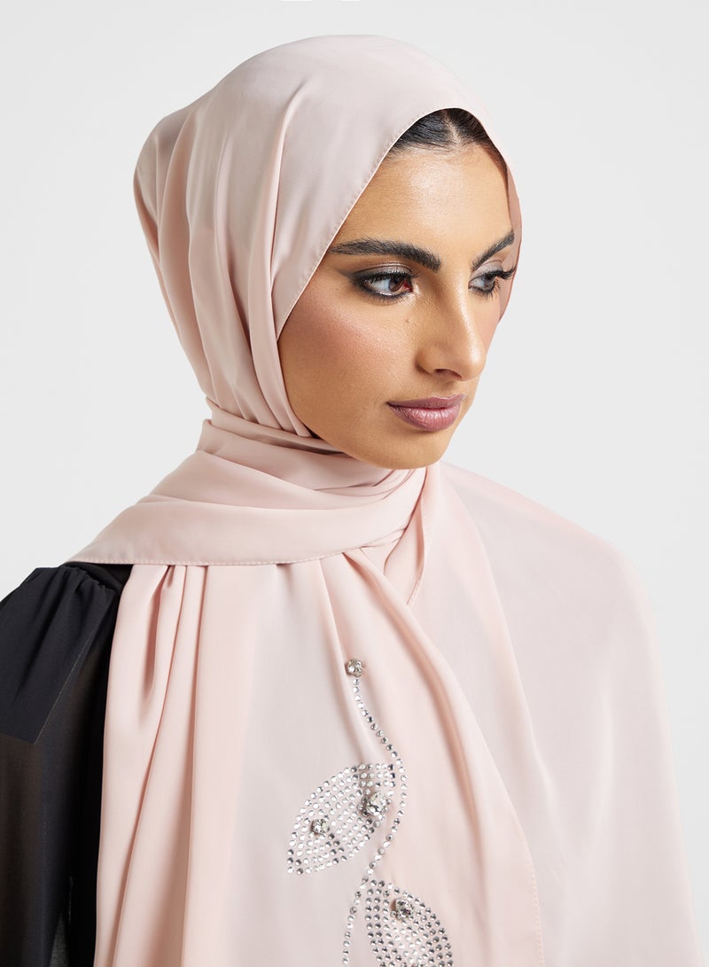 Khizana Leaf Detail Diamante Long Hijab Scarf - Image 3