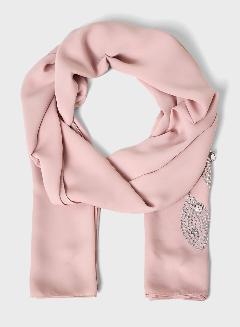 Khizana Leaf Detail Diamante Long Hijab Scarf - Image 1