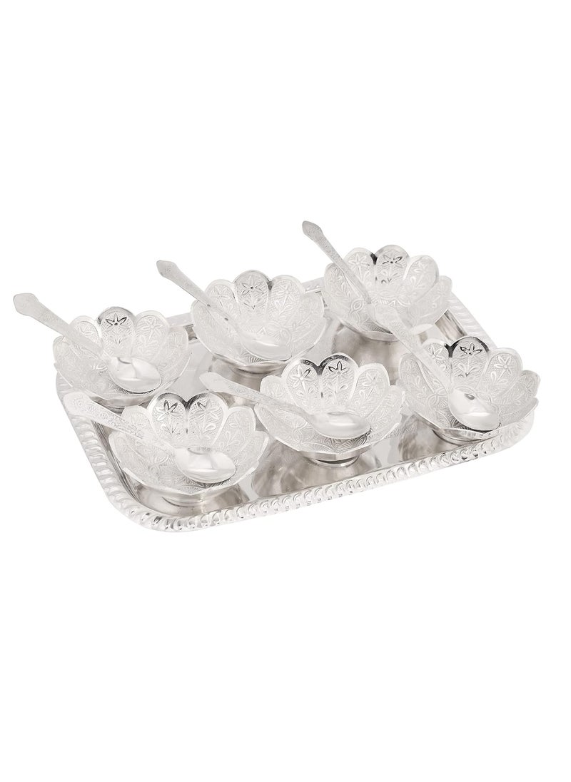 AC ANAND CRAFTS AC ANAND CRAFTS German Silver Bowl Set Lotus Flower Shape 13 pcs Set Silver Red Velvet Box Best for Diwali Gift Corporate Gift Navratri Gift  - Image 5