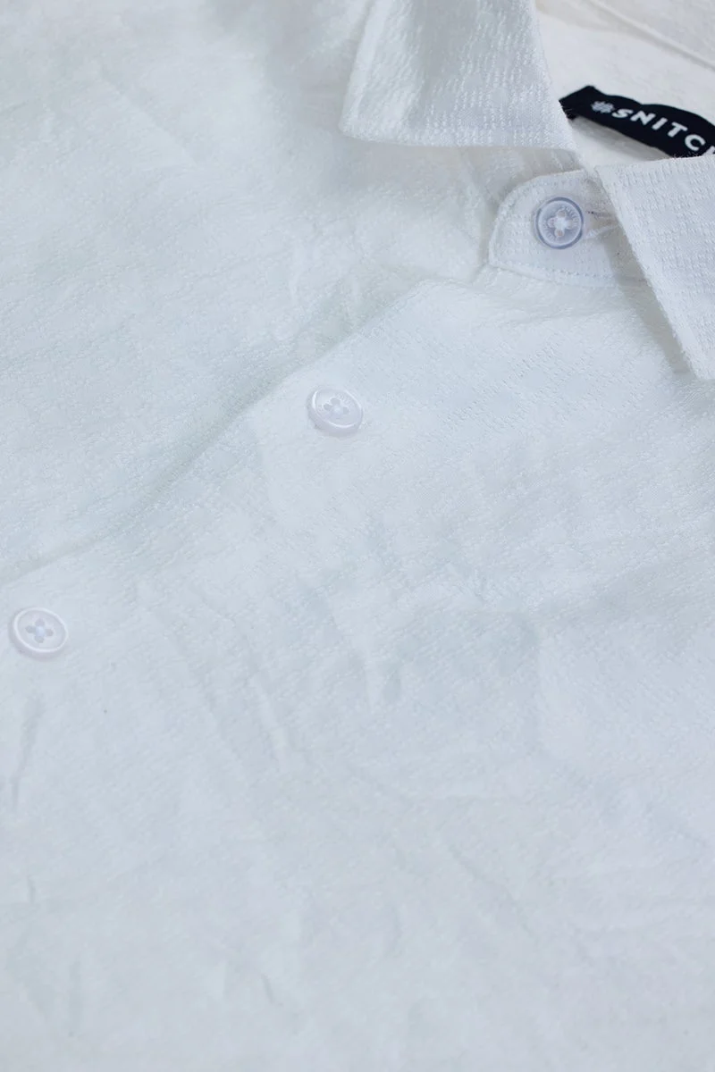سنيتش White Textured Long Sleeve Slim Fit Shirt