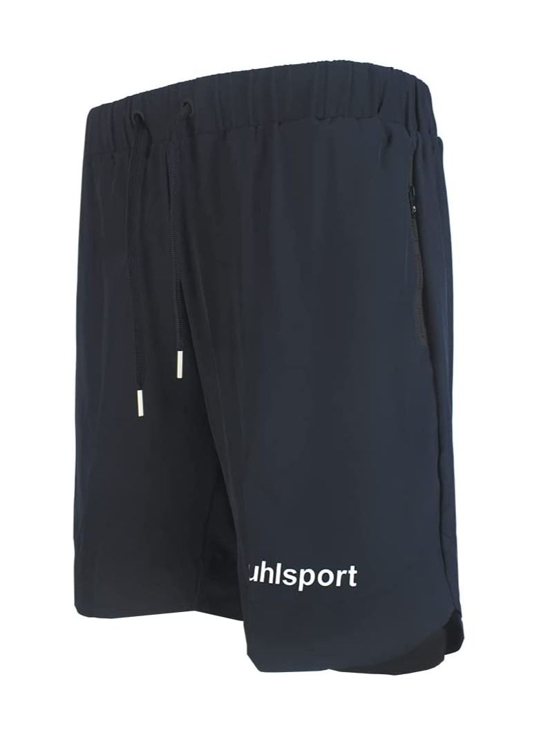 uhlsport 2 in 1 Sports Running Short For Workout Running And GYM Elastic and Adjustable Belt Indoor and Outdoor Use Two Side Zip Pockets Slim Fit - Image 1