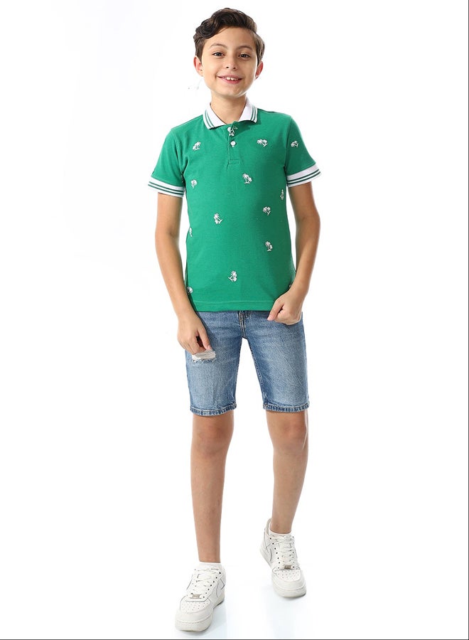 Andora قميص بولو بأكمام قصيرة للأولاد_ أخضر وأبيض - Image 1