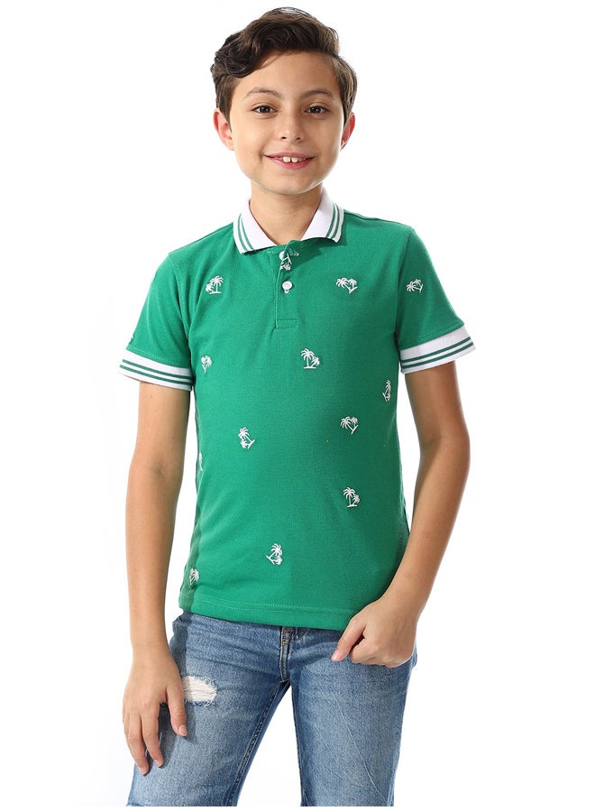 Andora قميص بولو بأكمام قصيرة للأولاد_ أخضر وأبيض - Image 2