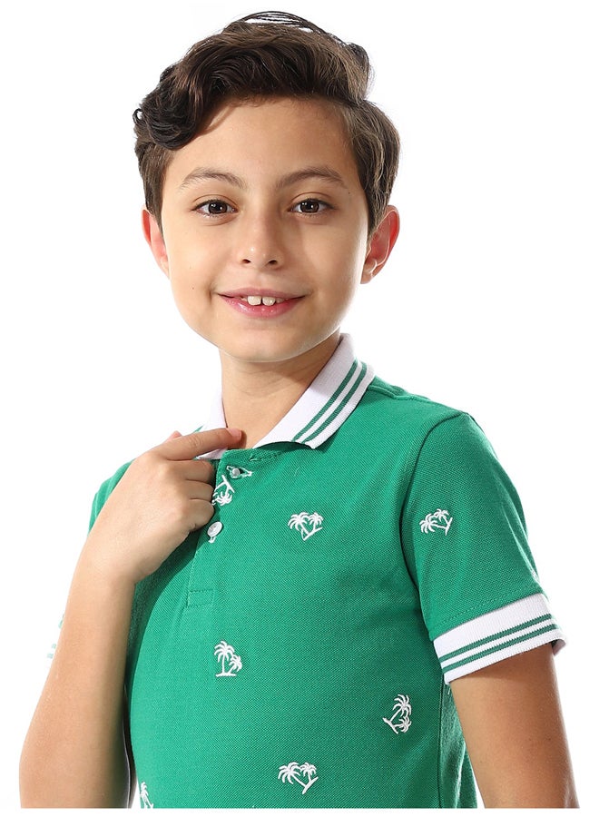 Andora قميص بولو بأكمام قصيرة للأولاد_ أخضر وأبيض - Image 5