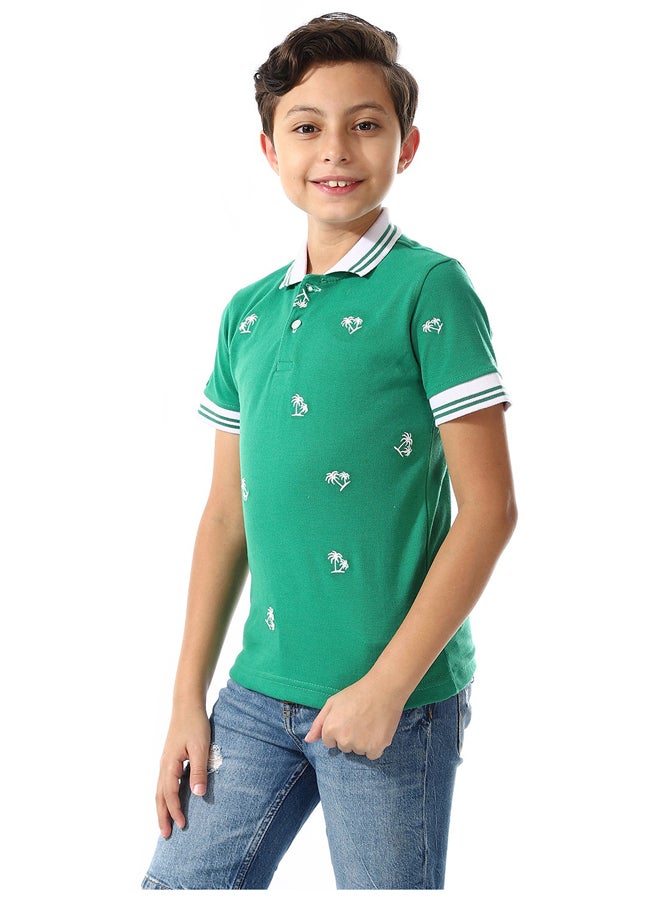 Andora قميص بولو بأكمام قصيرة للأولاد_ أخضر وأبيض - Image 3