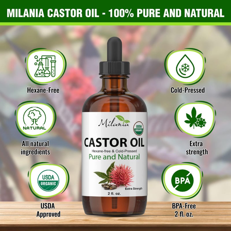 MILANIA Premium Organic Castor Oil (2 fl. oz.) - Pure Cold-Pressed Beauty & Skincare Serum - Eyelash & Eyebrow Hair Growth Enhancer - Image 3