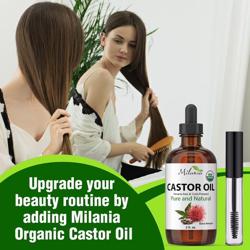 MILANIA Premium Organic Castor Oil (2 fl. oz.) - Pure Cold-Pressed Beauty & Skincare Serum - Eyelash & Eyebrow Hair Growth Enhancer - Image 2