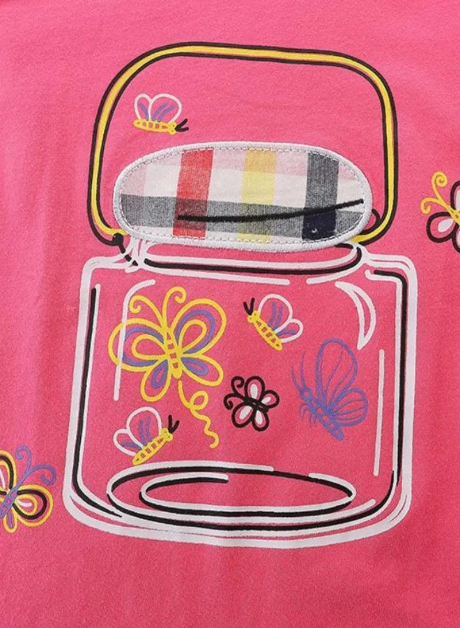 يونيكي Pink Crew Neck Cap Sleeve Printed Tshirt & Shorts
