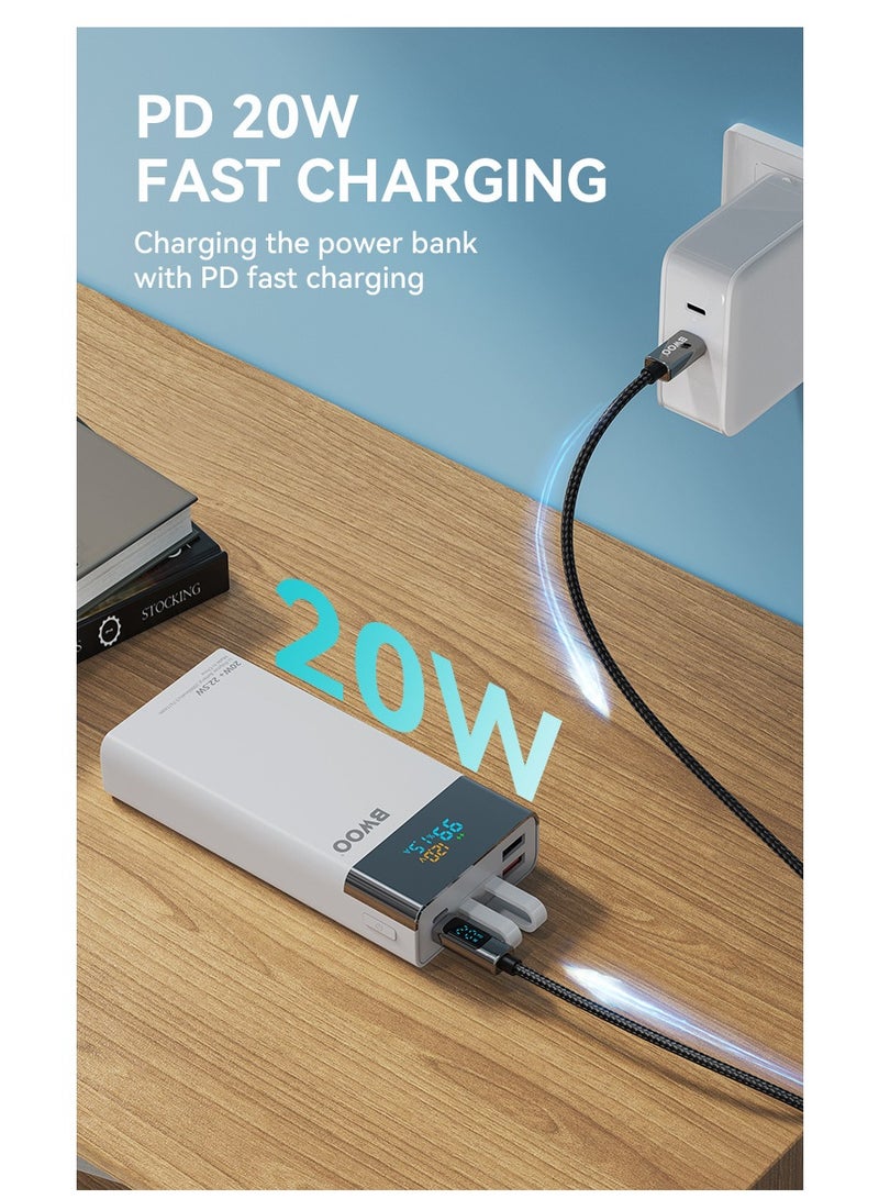 Bwoo Super Ultra Fast Power Bank, 20000mAh 22.5W Fast Charge Power Bank with built-in Cables, Fast Charging Power Bank  for Samsung, Iphone, Samsung, Vivo, Honor, One Plus Etc