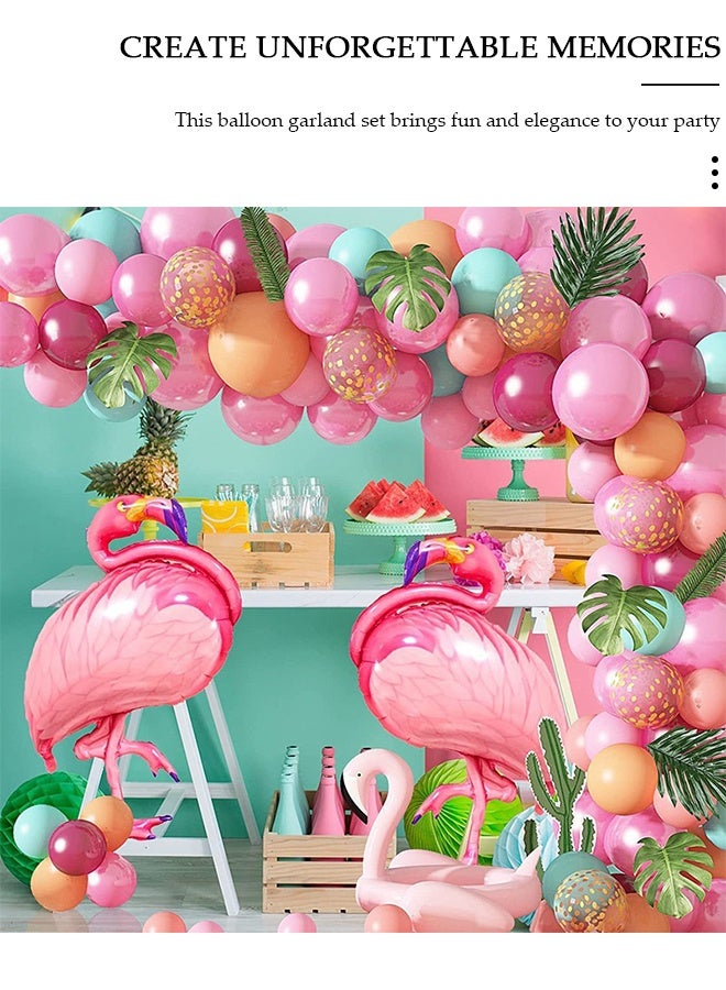 DUNISO مجموعة بالونات فلامنغو الاستوائية على شكل قوس جارلاند مقاس 40 بوصة، بالونات فلامنغو وردية ساخنة، بالونات أوراق النخيل الاستوائية مع 4 أدوات لمستلزمات تزيين حفلات هاوايان لوو وأعياد الميلاد وحفلات استقبال المولود الجديد - Image 4