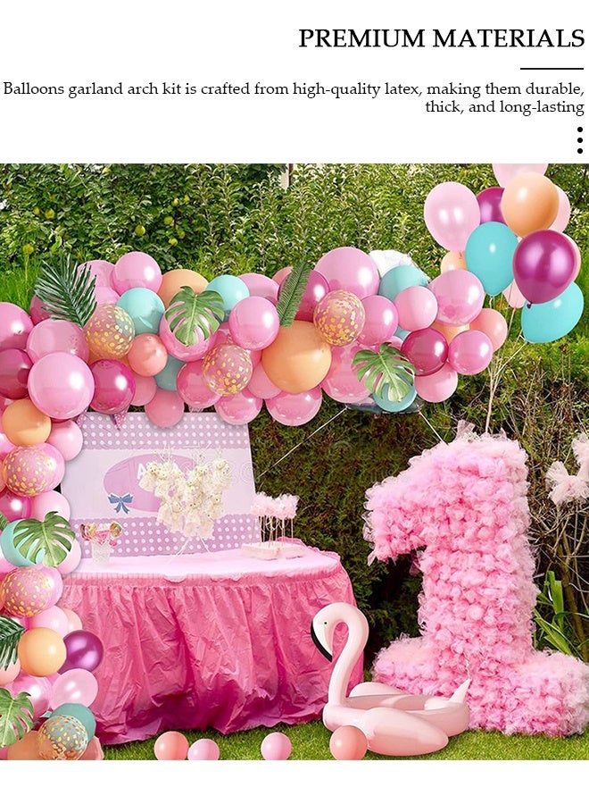 DUNISO مجموعة بالونات فلامنغو الاستوائية على شكل قوس جارلاند مقاس 40 بوصة، بالونات فلامنغو وردية ساخنة، بالونات أوراق النخيل الاستوائية مع 4 أدوات لمستلزمات تزيين حفلات هاوايان لوو وأعياد الميلاد وحفلات استقبال المولود الجديد - Image 3