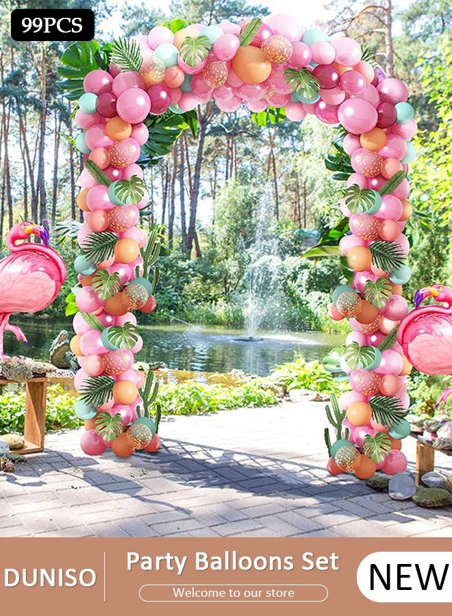 DUNISO مجموعة بالونات فلامنغو الاستوائية على شكل قوس جارلاند مقاس 40 بوصة، بالونات فلامنغو وردية ساخنة، بالونات أوراق النخيل الاستوائية مع 4 أدوات لمستلزمات تزيين حفلات هاوايان لوو وأعياد الميلاد وحفلات استقبال المولود الجديد - Image 1