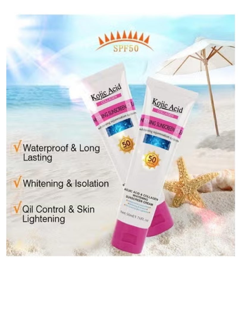 حمض الكوجيك كريم تبييض واقي من الشمس بالكولاجين 50 مل للعناية بالبشرة بعامل وقاية من الشمس 50 PA ++ اشراق مضاد للماء - Image 2
