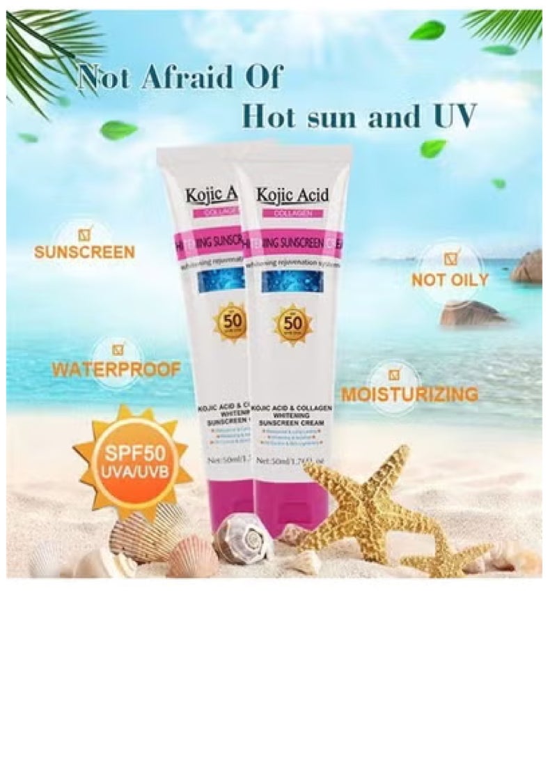 حمض الكوجيك كريم تبييض واقي من الشمس بالكولاجين 50 مل للعناية بالبشرة بعامل وقاية من الشمس 50 PA ++ اشراق مضاد للماء - Image 3