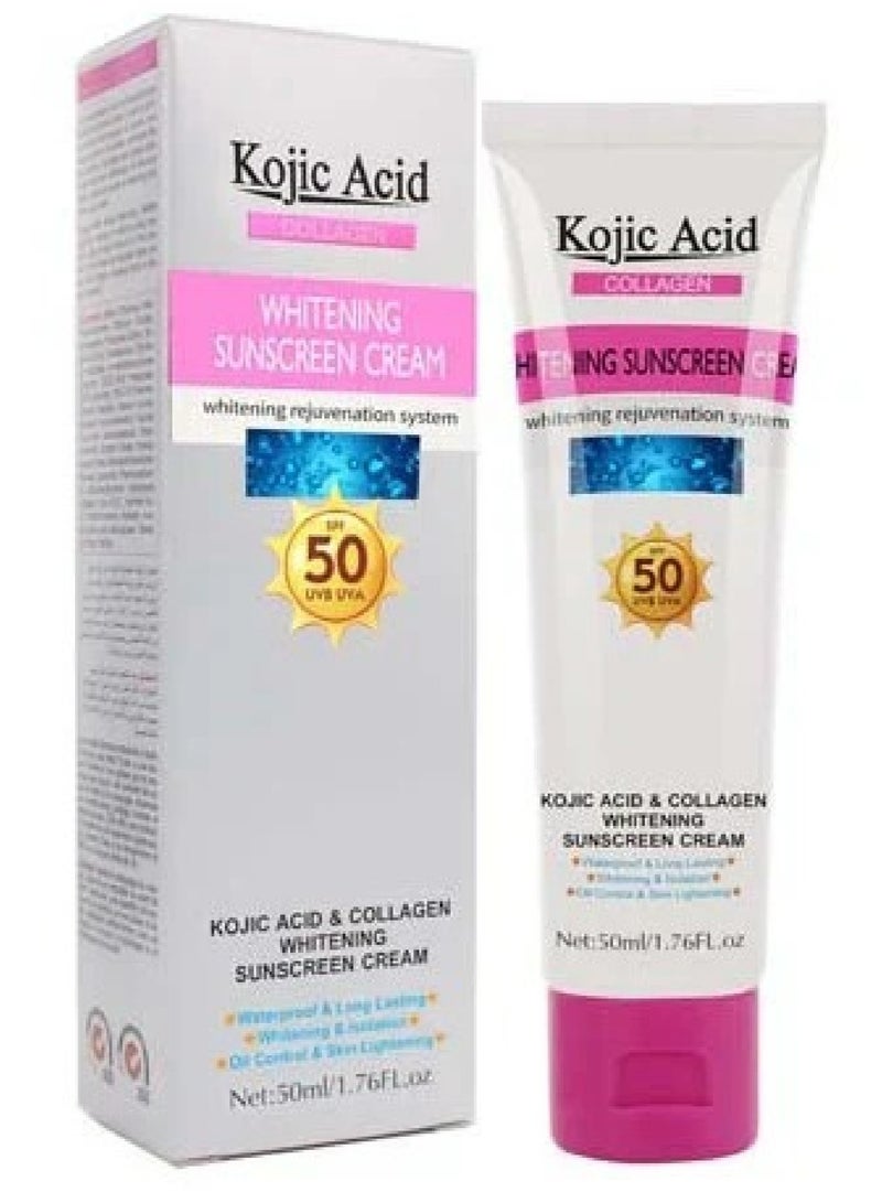 حمض الكوجيك كريم تبييض واقي من الشمس بالكولاجين 50 مل للعناية بالبشرة بعامل وقاية من الشمس 50 PA ++ اشراق مضاد للماء - Image 1
