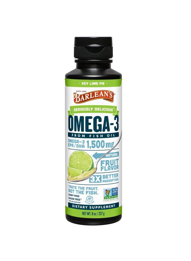 BARLEAN'S Key Lime Pie High Potency Omega 3 Fish Oil Liquid Supplement, 1500mg of EPA& DHA Fatty Acid, Smoothie Flavored & Burpless for Brain, Joint, & Heart Health, 8 oz - Image 1