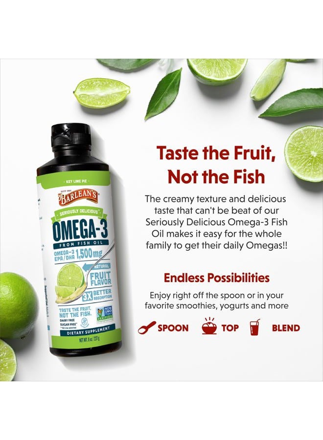 BARLEAN'S Key Lime Pie High Potency Omega 3 Fish Oil Liquid Supplement, 1500mg of EPA& DHA Fatty Acid, Smoothie Flavored & Burpless for Brain, Joint, & Heart Health, 8 oz - Image 3
