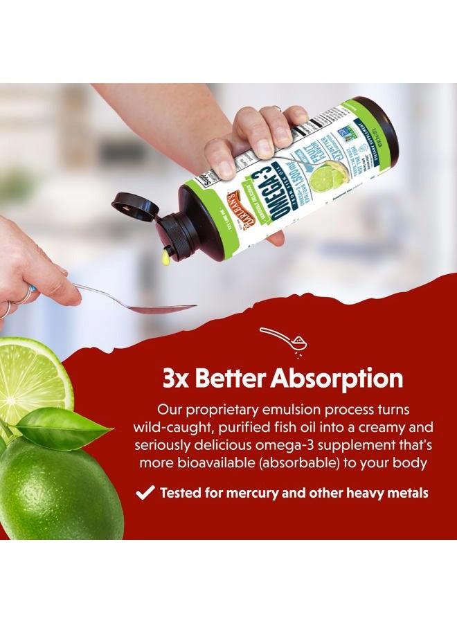BARLEAN'S Key Lime Pie High Potency Omega 3 Fish Oil Liquid Supplement, 1500mg of EPA& DHA Fatty Acid, Smoothie Flavored & Burpless for Brain, Joint, & Heart Health, 8 oz - Image 4