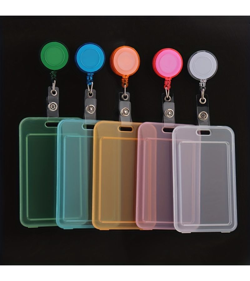 4 Pack Clear Retractable ID Badge Card Holder Set in Transparent White And Transparent Pink Durable Protective Case For Key Card Pass - Image 1