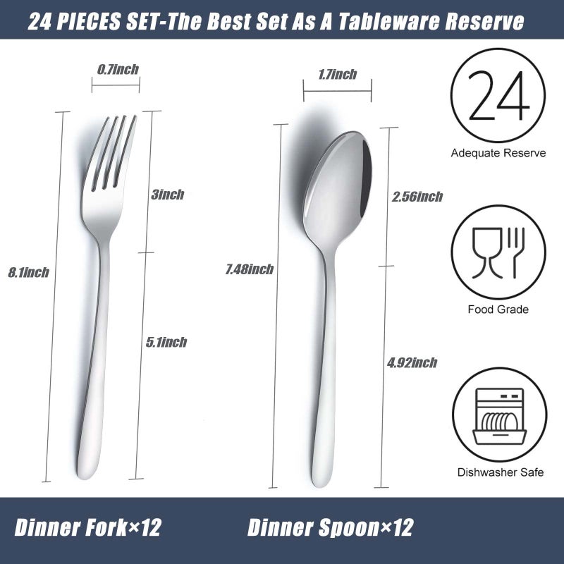 Gymdin 24 Pieces Spoons And Forks Set Food Grade Stainless Steel Flatware Cutlery Set Silverware Forks And Tablespoon For Home Kitchen And Restaurant Mirror Polished Dishwasher Safe - Image 2