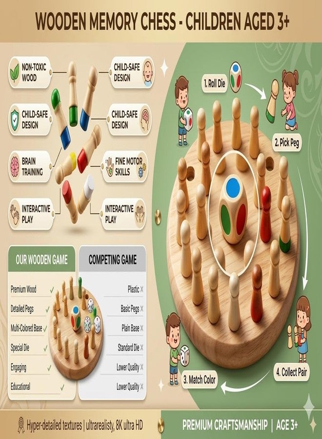 eToymart Wooden Color Memory Chess Game for Kids Age 3+ | Wooden Memory Match Stick Chess Board Game | Brain Puzzle Toy for Boys, Girls & Adults | Montessori Learning & Family Game - Image 4