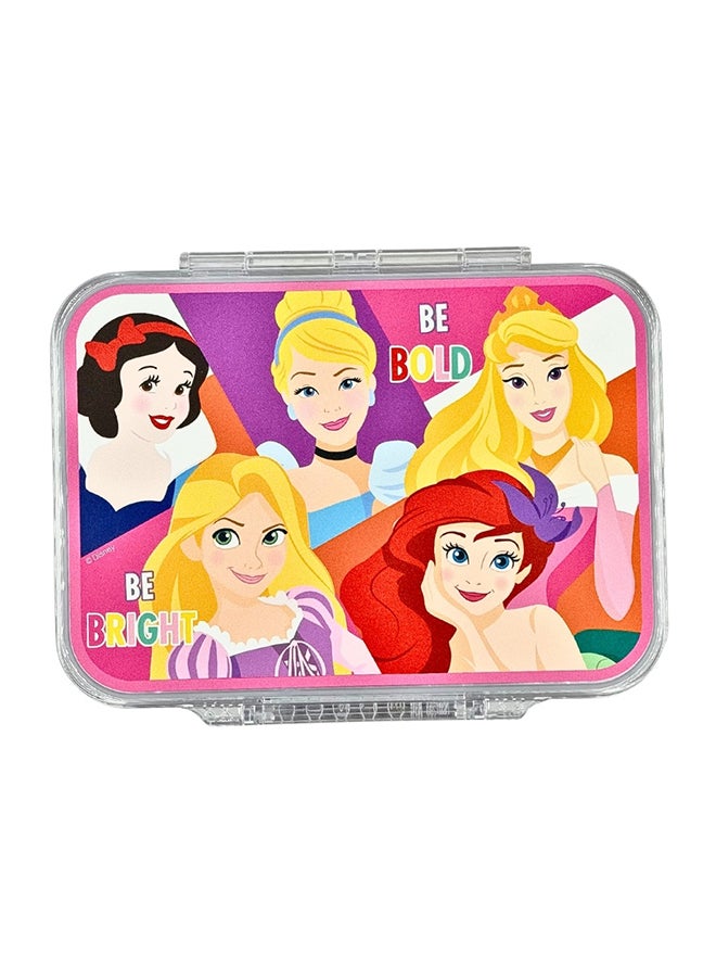 Disney Tiny Wheel Princess Transparent Kids Bento Lunch Box, 4-Compartment Tritan School Food Container with Integrated Lock, Leak-Proof & BPA-Free - Image 1