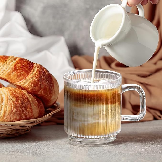 WRINGO 350 ML Coffee Mugs Footed with Handle and Colored Glass Straws Tea Cup Drinkware for Beer,Juice,Beverages,Glass Cappuccino Mugs, Clear Glass Latte Cups (Irish Coffee Mug 300 ML, 4) - Image 5