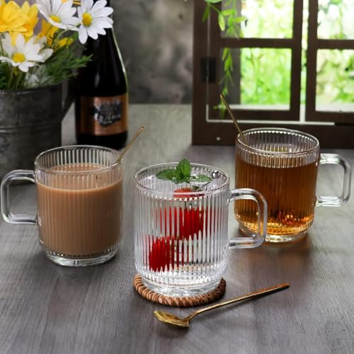 WRINGO 350 ML Coffee Mugs Footed with Handle and Colored Glass Straws Tea Cup Drinkware for Beer,Juice,Beverages,Glass Cappuccino Mugs, Clear Glass Latte Cups (Irish Coffee Mug 300 ML, 4) - Image 2
