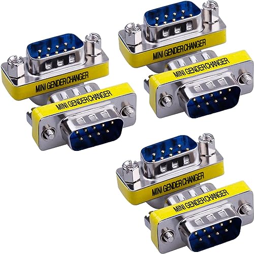 Warmstor 6-Pack 9Pin RS232 Serial Cable DB9 Male to Male Mini Gender Changer Adapter Coupler Connector - Image 1