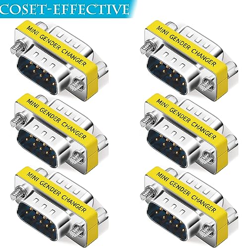 Warmstor 6-Pack 9Pin RS232 Serial Cable DB9 Male to Male Mini Gender Changer Adapter Coupler Connector - Image 3