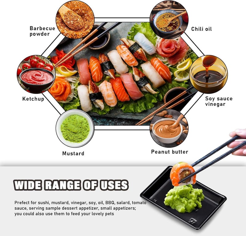 Xanadued 400 Pack Disposable Dipping Sauce Plates Plastic Disposable Sauce Dishes Disposable Sushi Plates and Soy Sauce Bowls Sauce Tray for BBQ Home Restaurant Supplies Black - Image 5