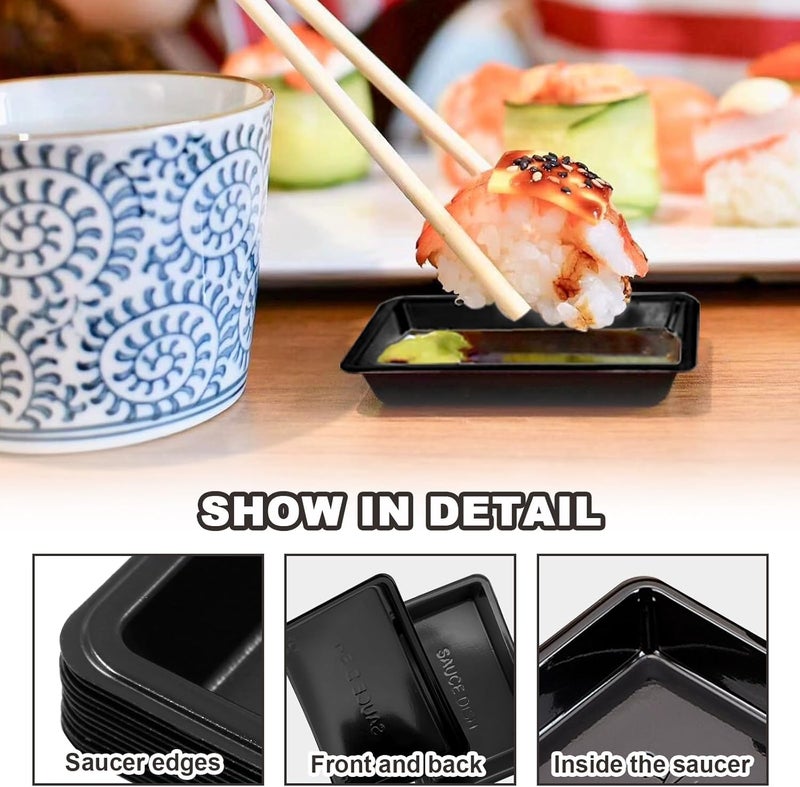 Xanadued 400 Pack Disposable Dipping Sauce Plates Plastic Disposable Sauce Dishes Disposable Sushi Plates and Soy Sauce Bowls Sauce Tray for BBQ Home Restaurant Supplies Black - Image 3
