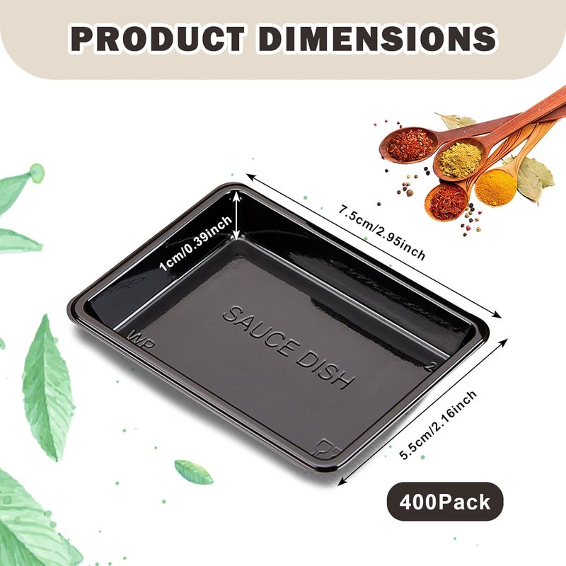 Xanadued 400 Pack Disposable Dipping Sauce Plates Plastic Disposable Sauce Dishes Disposable Sushi Plates and Soy Sauce Bowls Sauce Tray for BBQ Home Restaurant Supplies Black - Image 2