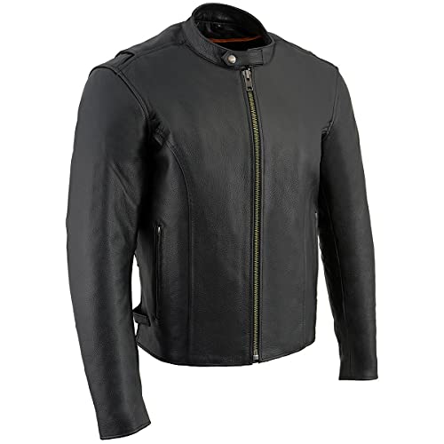 Milwaukee Leather جاكيت دراجة نارية جلد ميلووكي LKM1710 للرجال باللون الأسود بتصميم كلاسيكي على شكل سكوتر مع بطانة حرارية قابلة للإزالة - صغير - Image 1