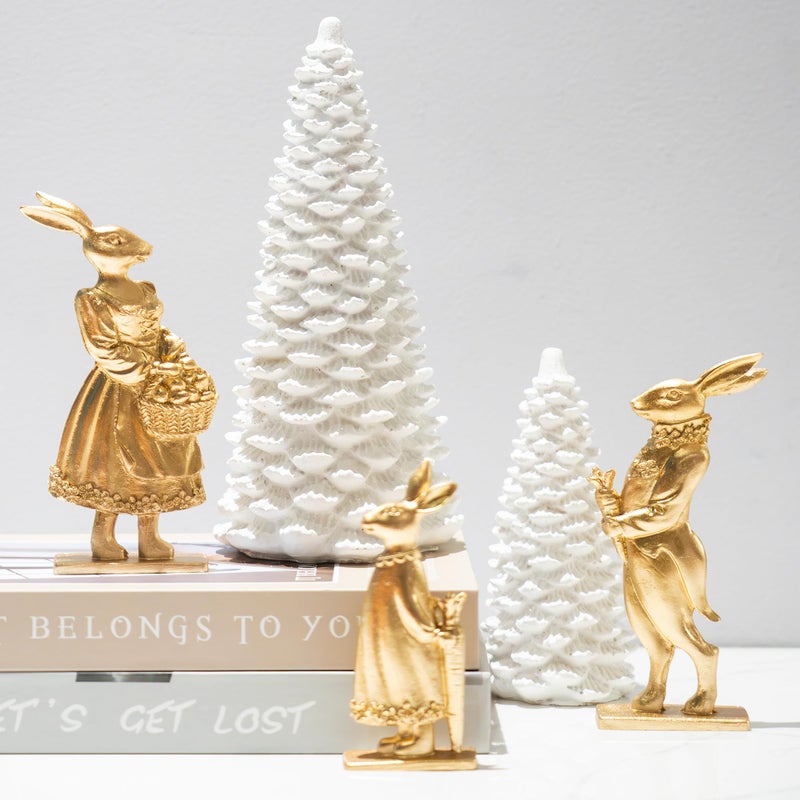 NEROSUN Resin Vintage Gold Bunny Decor Rabbit Figurines, Small Easter Bunny Figurine Set of 3, Vintage Easter Rabbit Statue Table for Home Decoration, Spring Easter Gift (2D Bunny Family) - Image 4