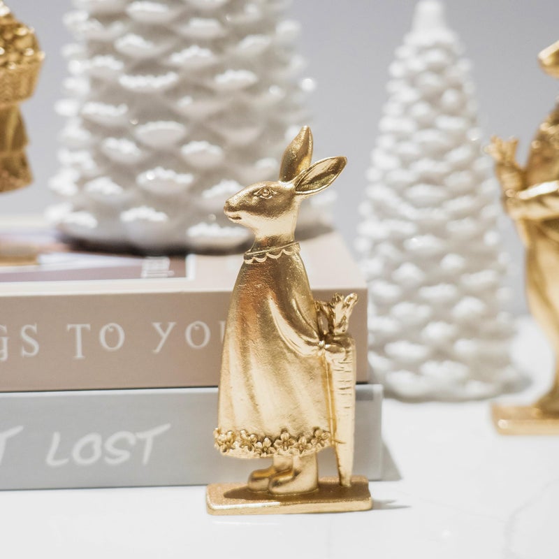 NEROSUN Resin Vintage Gold Bunny Decor Rabbit Figurines, Small Easter Bunny Figurine Set of 3, Vintage Easter Rabbit Statue Table for Home Decoration, Spring Easter Gift (2D Bunny Family) - Image 5