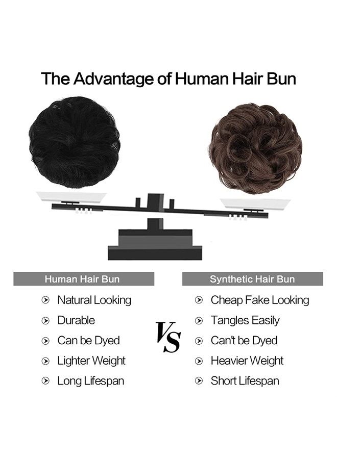 FESHFEN Human Hair Messy Buns, 100% Human Hair Bun Hair Piece Real Hair Extension Wavy Curly Hair Scrunchies Tousled Updo Chignon Hairpieces for Women Girls, Black - Image 4