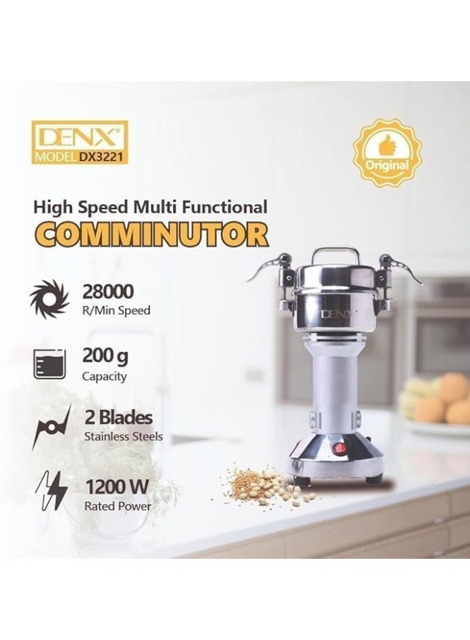 Denx Harbour Delights - DENX 1200W Electric Grinder 200g Capacity 28000r/min – Stainless Steel High-Speed Comminutor For Coffee Beans, Spices, Grains, Herbs & Nuts – Model DX3221 - Image 3