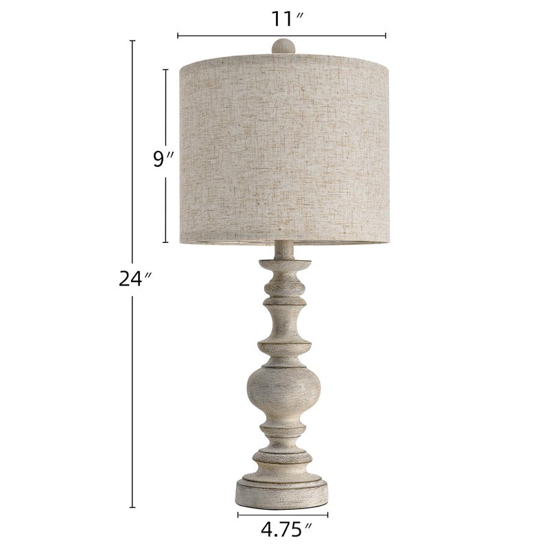 BOBOMOMO 24" Farmhouse Retro Table Lamp Set of 2, Traditional Resin Lamps for Living Room Bedroom, Vintage Bedroom Lamps with Linen Shades, Rustic Table Lamps for Living Room, Nursery, Office - Image 4