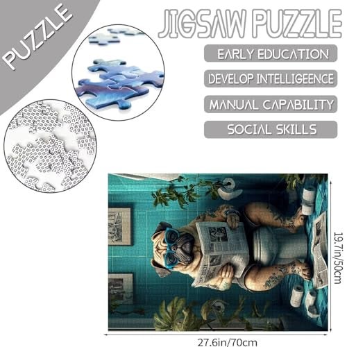 Aihonmin Pug with Sunglasses 1000 Piece Jigsaw Puzzles for Adults Animals Going Toilet Puzzles Interesting Puzzle Challenging Family Activity Games Colorful DIY Craft Puzzle for Home Decor Gifts 2720 Inches - Image 5