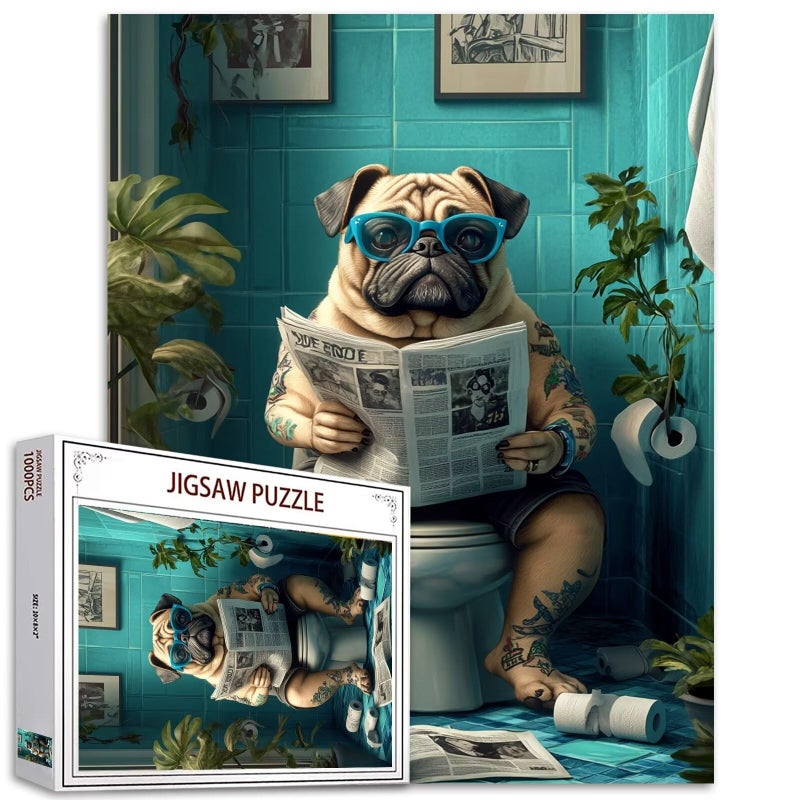Aihonmin Pug with Sunglasses 1000 Piece Jigsaw Puzzles for Adults Animals Going Toilet Puzzles Interesting Puzzle Challenging Family Activity Games Colorful DIY Craft Puzzle for Home Decor Gifts 2720 Inches - Image 3