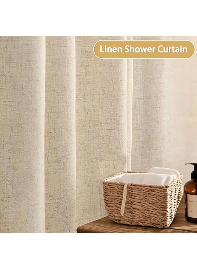 4 Pack Natural Linen Blend Shower Curtain 70x70 Inch 230GSM Heavy Duty Water Resistant Machine Washable Bathroom Curtain - Image 5