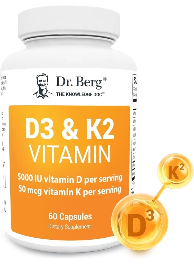 Dr. Berg Nutritionals Dr. Berg D3 K2 Vitamin 5000 Iu W/Mct Powder - Includes 50 Mcg Mk7 Vitamin K2, Purified Bile Salts, Zinc & Magnesium For Ultimate Absorption - K2 D3 Vitamin Supplement - 60 Capsules - Image 1