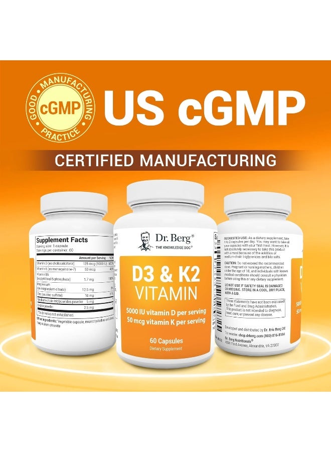 Dr. Berg Nutritionals Dr. Berg D3 K2 Vitamin 5000 Iu W/Mct Powder - Includes 50 Mcg Mk7 Vitamin K2, Purified Bile Salts, Zinc & Magnesium For Ultimate Absorption - K2 D3 Vitamin Supplement - 60 Capsules - Image 5