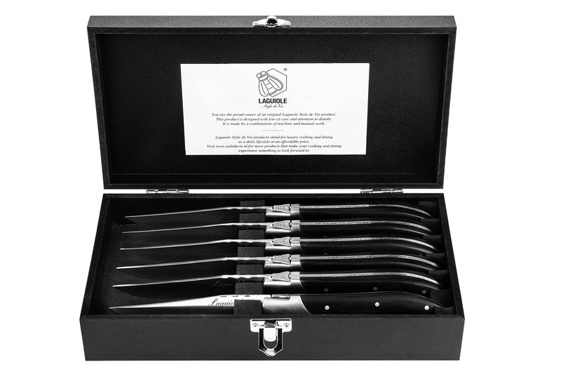 Laguiole Style de Vie Laguiole Style de Vie Steak Knives, Luxury Line, 6 pieces, Ebony wood, in giftbox  - Image 3