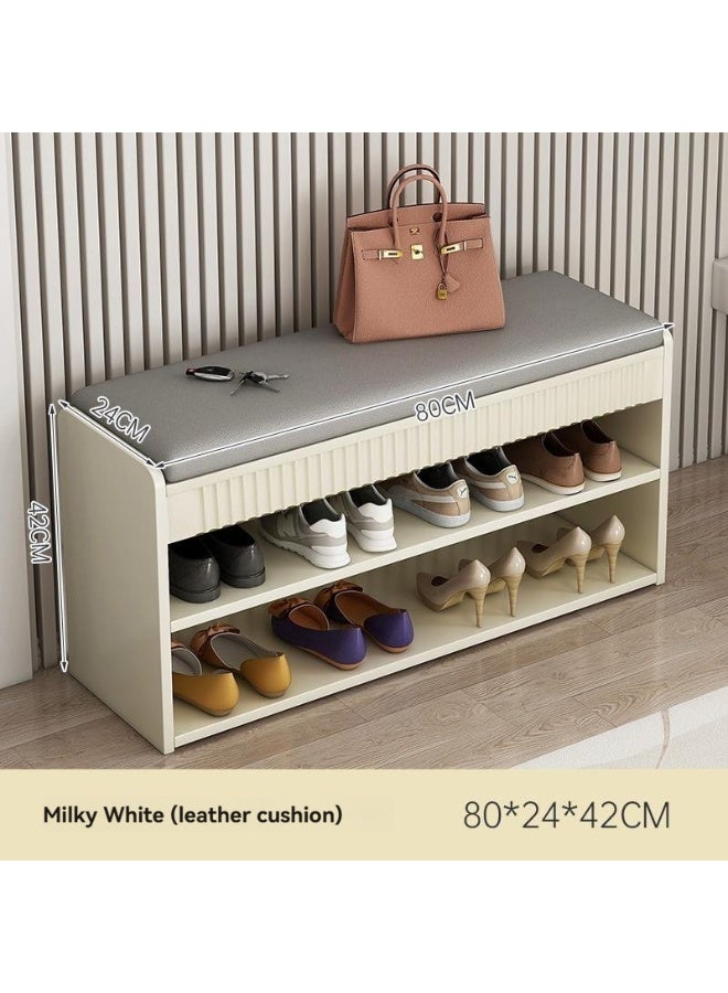 Milky White Shoe Rack 3-Tier Shoe Bench  for Entryway Living Room Bench Seat 80cm*24cm*42cm - Image 3