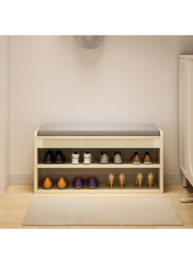 Milky White Shoe Rack 3-Tier Shoe Bench  for Entryway Living Room Bench Seat 80cm*24cm*42cm - Image 1