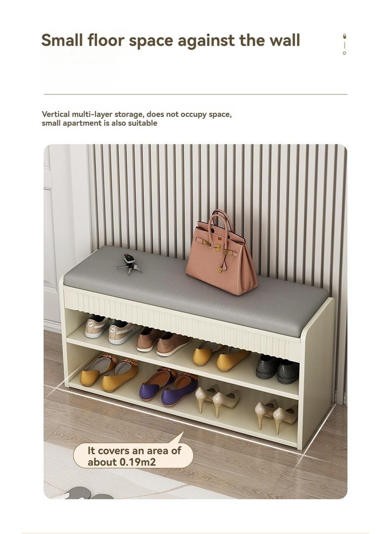 Milky White Shoe Rack 3-Tier Shoe Bench  for Entryway Living Room Bench Seat 80cm*24cm*42cm - Image 5