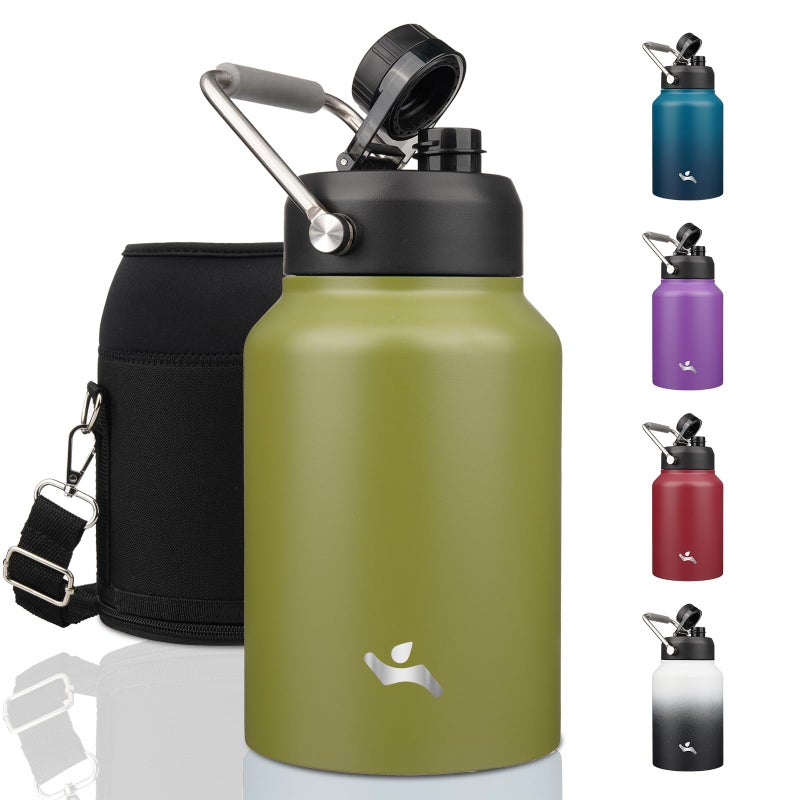 Konokyo Half Gallon Jug with Handle,64 oz Insulated Water Bottle with Carrying Pouch,Double Wall Vacuum Stainless Steel Metal Bottle,Forest Green - Image 1